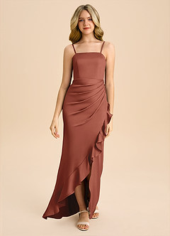 Azazie Buzzy Junior Auburn Sheath Pleated Stretch Satin Dress image4