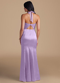 Azazie Emeria Bridesmaid Dresses Lilac Sheath Side Slit Metallic Satin Dress image2