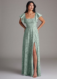 Azazie Bondi Brautjungfernkleider A-Linie Seitliche Cut-Outs Blumen-Burnout Kleid Agave image4