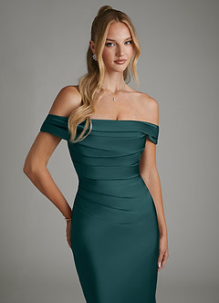 Azazie Hayden Bridesmaid Dresses Pine Mermaid Corset Stretch Satin Dress image3
