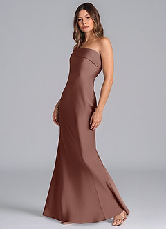 Azazie Driea Bridesmaid Dresses Espresso Mermaid One Shoulder Stretch Satin Dress image6