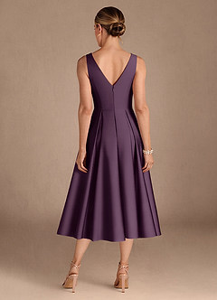 Azazie Fulton Mother of the Bride Dresses Plum A-Line Pleated Stretch Satin Dress image3