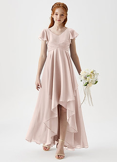 Azazie Caria Junior Rose Petal A-Line Pleated Chiffon Dress image3