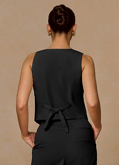 front Margaret Nero Gilet in misto cotone e lino