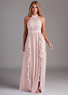 Azazie Avary Bridesmaid Dresses Blushing Pink A-Line Pleated Chiffon Dress image3