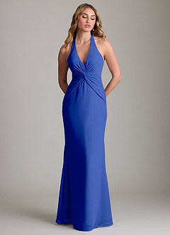 Azazie Valerie Bridesmaid Dresses Royal Blue Mermaid Pleated Chiffon Dress image3
