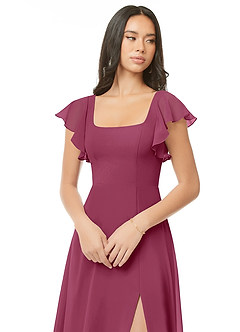 Azazie Bondi Bridesmaid Dresses Mulberry A-Line Ruched Chiffon Dress image4