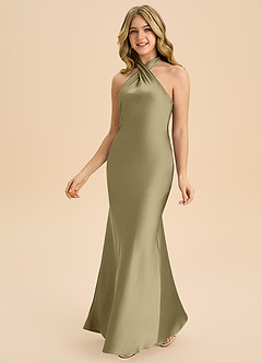 Azazie Chickie Junior Etui Plissee Stretch-Satin Kleid Moosgrün image5