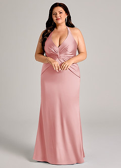 Azazie Valerie Brudtärnklänningar Klä av Sjöjungfru i Stretch Satin Plisserad Puderrosa image9