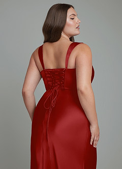 Azazie Agustina Brautjungfernkleider Meerjungfrau-Linie Korsett Stretch-Satin Kleid Granatapfelrot image13