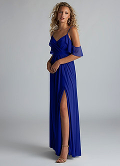 Azazie Fiena Final Sale Desert Rose A-Line V-neck Ruched Mesh Dress image2
