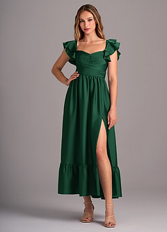 Azazie Anaya Vestidos de damas de honor Vestido de Verde Oscuro de Satén Elástico de Corte en A Convertible con Escote de Corazón image5