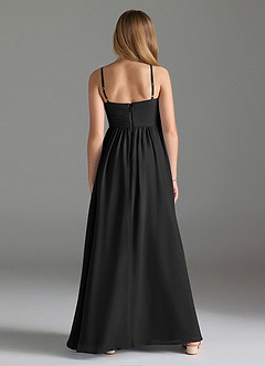 Azazie Alia Junior Black A-Line Pleated Chiffon Dress image2