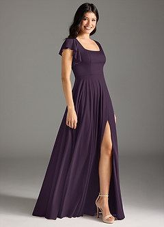 Azazie Bondi Final Sale Plum A-Line Ruched Mesh Dress image6