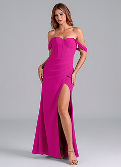 Azazie Asha Jurken voor bruidsmeisjes Converteerbaar Jurk van Chiffon met Kolom Off the Shoulder Fuchsia image1