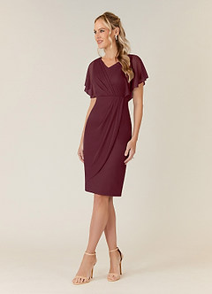 Azazie Waverly vestidos de madre de la novia Vestido de Cabernet de Malla de Recto con Plisado image3
