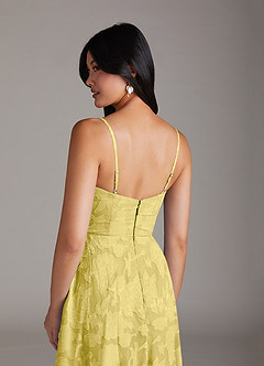 Azazie Moira Jurken voor bruidsmeisjes Jurk van Bloemen Burn-out met A-Lijn Zijsplit Kanarie image6