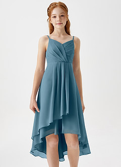 Azazie Mariam Junior Agave A-Line Pleated Chiffon Dress image5