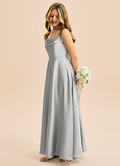 Azazie Isolde Junior A라인 주름진 스트레치 새틴 플로어 길이 주니어 신부 들러리 드레스 image3