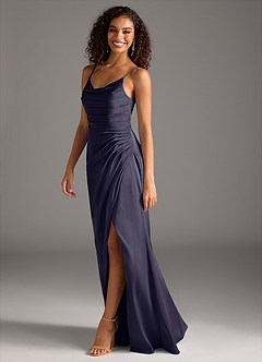 Azazie Deandra Bridesmaid Dresses Stormy Mermaid Pleated Stretch Satin Dress image5