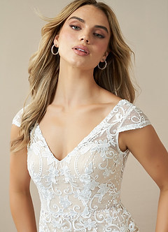 Azazie Devonna Wedding Dresses Diamond White Champagne Sheath V-Neck Sequins Lace Dress image4