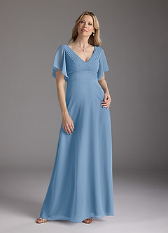 Azazie Alessa Mother of the Bride Dresses Steel Blue A-Line V-Neck Pleated Chiffon Dress image3