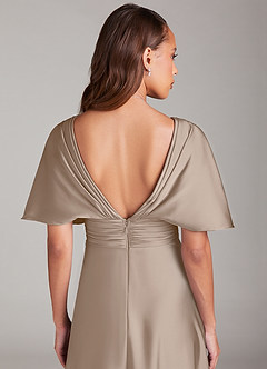Azazie Pamela Bridesmaid Dresses Taupe A-Line Pleated Stretch Satin Dress image6