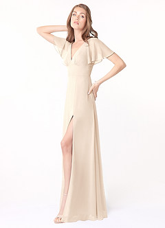 Azazie Kimber Bridesmaid Dresses White Alabaster A-Line Flounce Sleeve Chiffon Dress image6