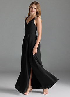 Azazie Farren Junior Black A-Line Pleated Chiffon Dress image4