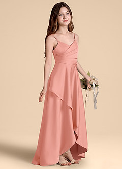 Azazie Prisha Junior Linia A Pofałdowany Satyna elastyczna Długość podłogi Młodsza druhna Sukienka image1