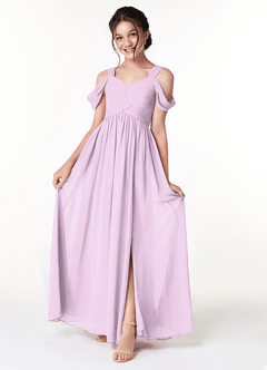 Azazie Lianne Junior Frosted Lilac A-Line Off the Shoulder Chiffon Dress image1