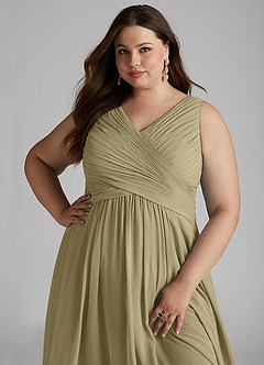 Azazie Flora Bridesmaid Dresses Moss Green A-Line Pleated Chiffon Dress image15