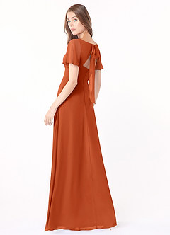 Azazie Kimber Robes de demoiselle d'honneur Robe Trapèze en Mousseline de soie Manches à volants Orange Brûlée image4