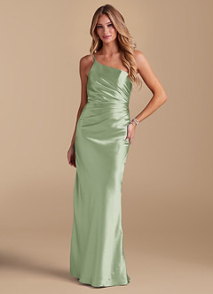 Azazie Cristin Final Sale Champagne Mermaid One Shoulder Metallic Satin Dress image1