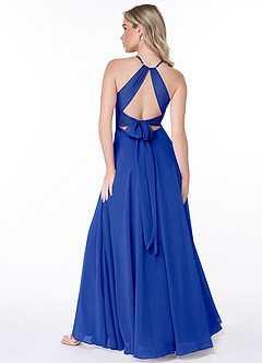 Azazie Evalleen Robes de demoiselle d'honneur Robe Trapèze en Mousseline de soie Plissée Bleu Roi image4