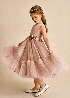 Azazie Miracle Flower Girl Dresses Champagne Rose A-Line Bow Matte Satin Dress image1