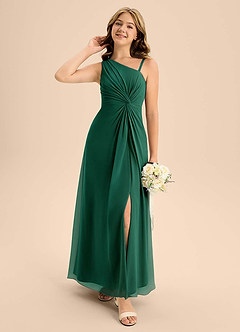 Azazie Brooke Junior Emerald A-Line Side Slit Chiffon Dress image3