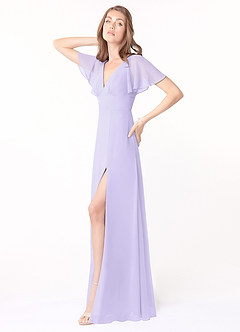 Azazie Kimber Bridesmaid Dresses Lilac A-Line Flounce Sleeve Chiffon Dress image6