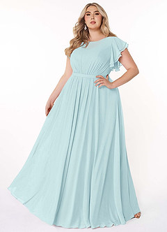 Azazie Daphne Modest Bridesmaid Dresses A-Line Ruffled Chiffon Floor-Length Dress image7
