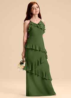 Azazie Evara Junior Olive A-Line Chiffon Dress image6