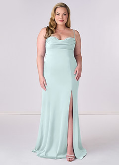 Barbie ♥ Azazie Bridesmaid Dresses Sea Glass Mermaid Corset Stretch Satin Dress image6