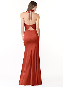 Azazie Emeria Robes de demoiselle d'honneur Robe Sirène en Satin extensible Plissée Rouille image2