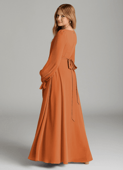 Azazie Leonia Junior Cinnamon A-Line with Pockets Chiffon Dress image2