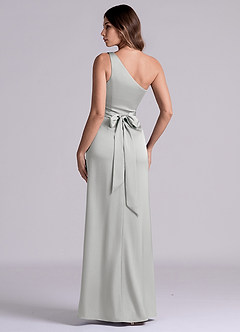 Azazie Philana 신부 들러리 드레스 A라인 한쪽 어깨 스트레치 새틴 바닥 길이 드레스 image5