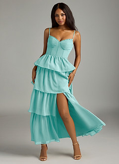 Azazie Kaiden Bridesmaid Dresses Aqua A-Line Sweetheart Neckline Chiffon Dress image5
