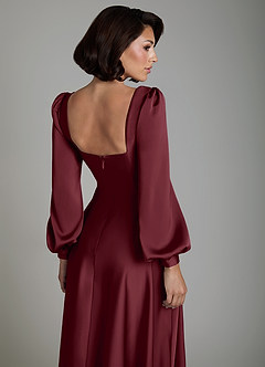 Azazie Solana Bridesmaid Dresses Cabernet A-Line Long Sleeve Stretch Satin Dress image4