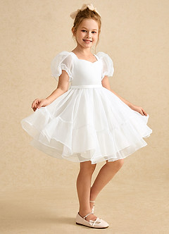 Azazie Debbie vestidos de niña de las flores Vestido de Marfil de Organza de Princesa con Escote de Corazón image5