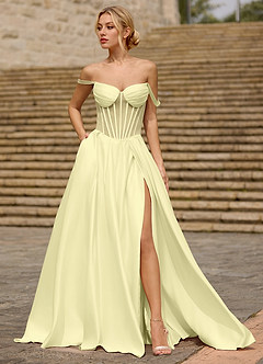 Heartshape Licht Geel Korset satijnen galajurk image5