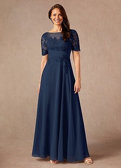Azazie Raissa Mother of the Bride Dresses Dark Navy A-Line Lace Chiffon Dress image1