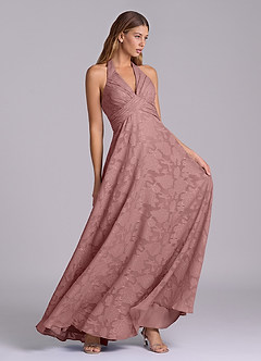 Azazie Tessie Robes de demoiselle d'honneur Robe Trapèze en Blumen-Burnout Plissée Rose Poussiéreuse image5